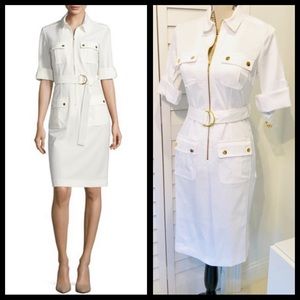 ✨NWT✨3/4 Sleeve White Zipper Down Shirt Dress🐯